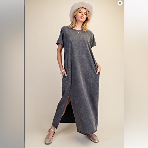 easel Dresses & Skirts - EASEL Casual Gray Black Maxi Shirt Dress SML NWT  MINERAL WASHED Summer Spring